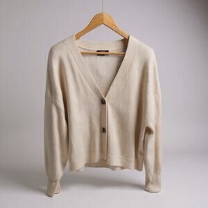 Quince Baby Alpaca Cardigan Womens XL Cream Cropped Button Front Luxury Sweater